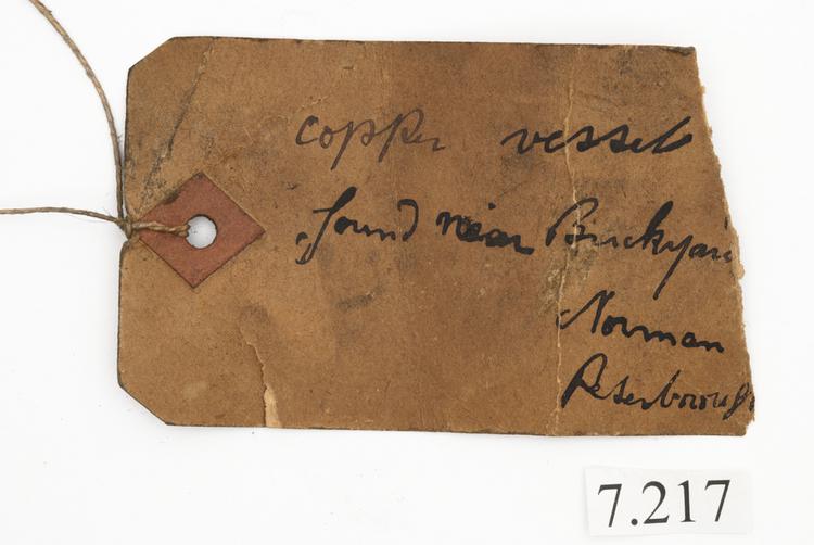 General view of label of Horniman Museum object no 7.217