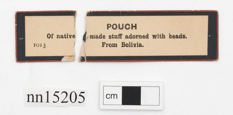 General view of label of Horniman Museum object no nn15205