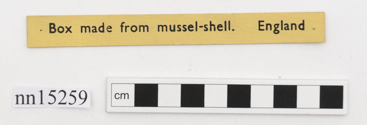 General view of label of Horniman Museum object no nn15259