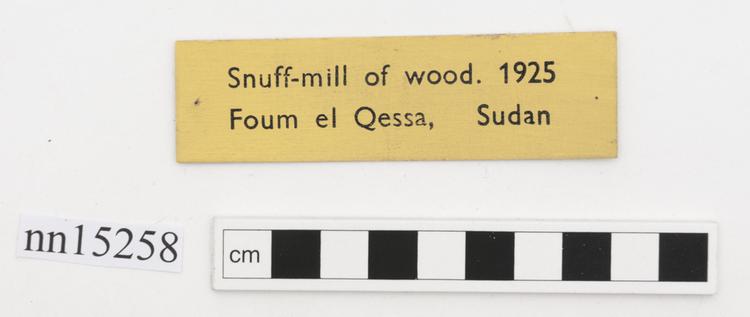 General view of label of Horniman Museum object no nn15258
