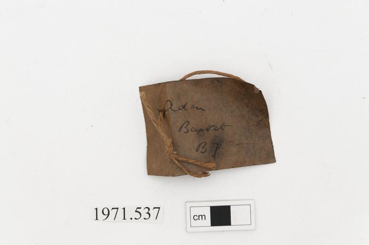 General view of label of Horniman Museum object no 1971.537