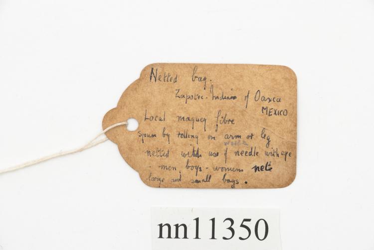 Frontal view of label of Horniman Museum object no nn11350