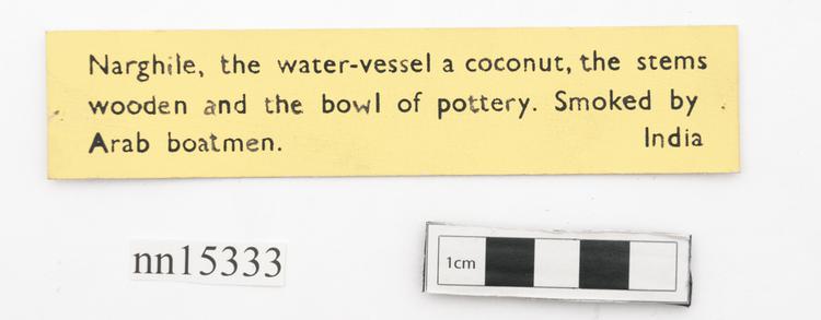 General view of label of Horniman Museum object no nn15333
