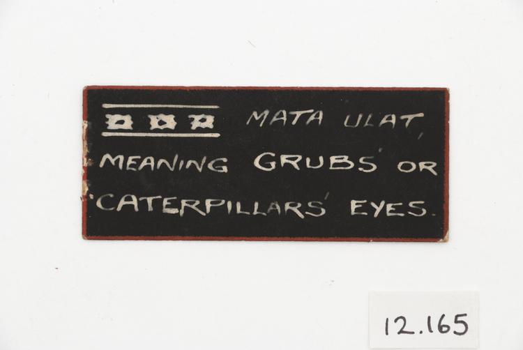 General view of label of Horniman Museum object no 12.165