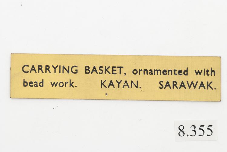 General view of label of Horniman Museum object no 8.355