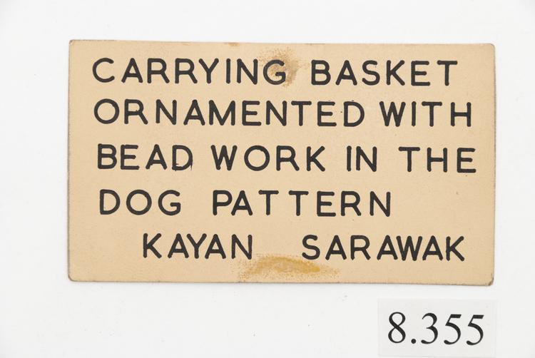General view of label of Horniman Museum object no 8.355