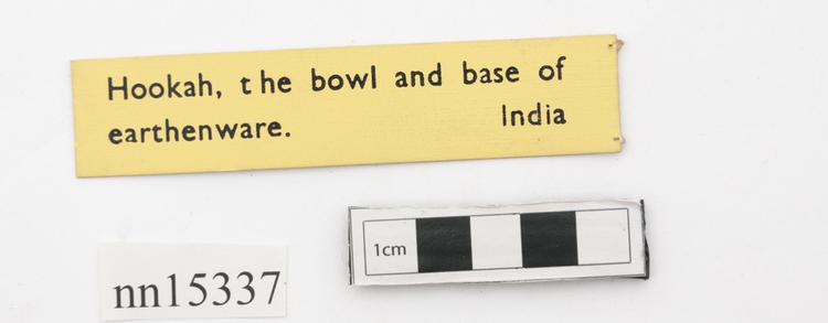 General view of label of Horniman Museum object no nn15337