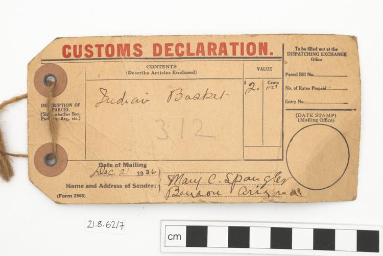 General view of label of Horniman Museum object no 21.8.62/7