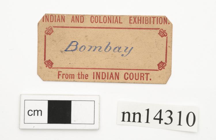General view of label of Horniman Museum object no nn14310