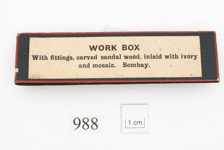 General view of label of Horniman Museum object no 988