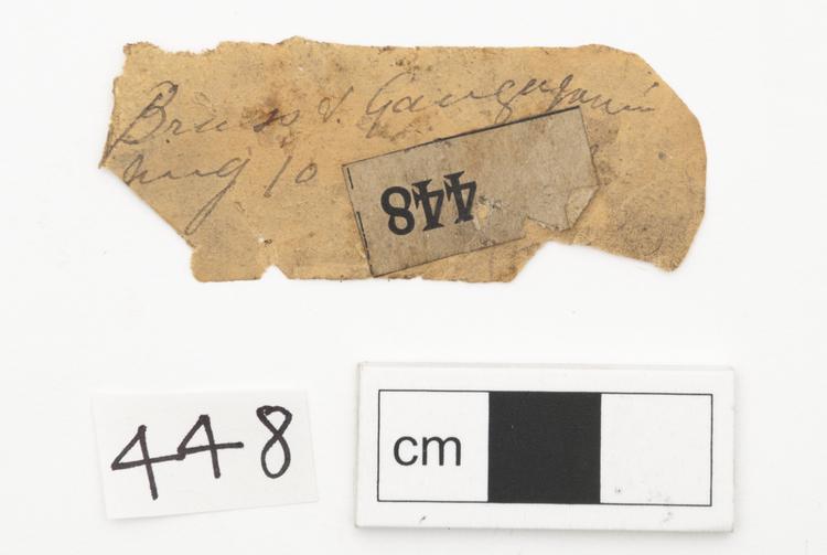 General view of label of Horniman Museum object no 448