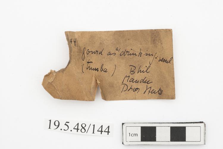 General view of label of Horniman Museum object no 19.5.48/144