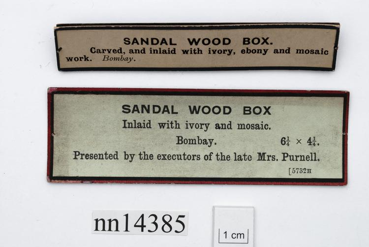 General view of label of Horniman Museum object no nn14385