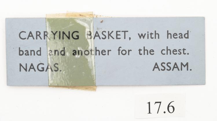 General view of label of Horniman Museum object no 17.6