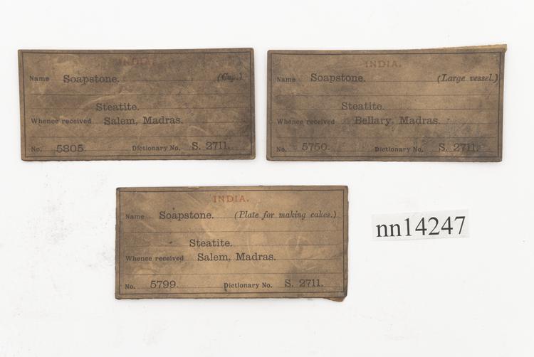 General view of label of Horniman Museum object no nn14247