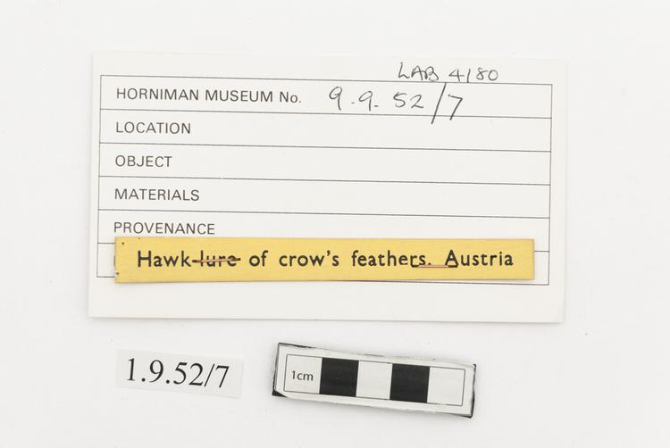 General view of label of Horniman Museum object no 1.9.52/7