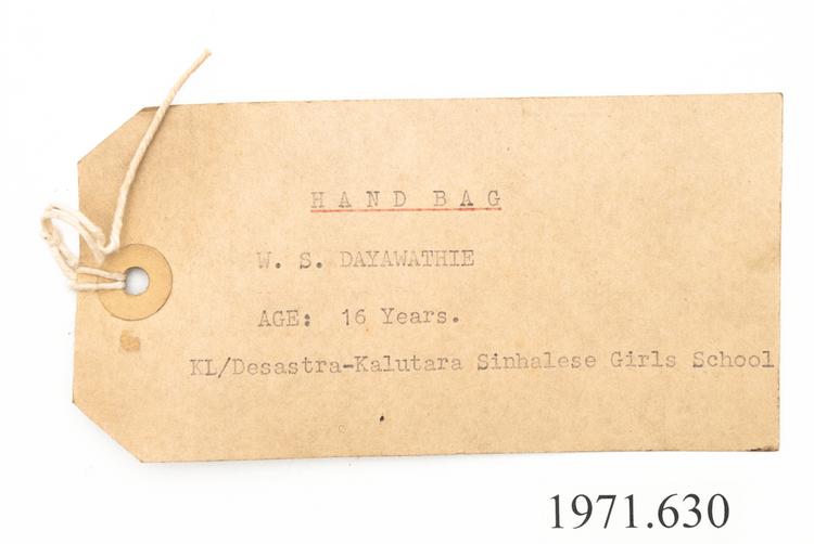 General view of label of Horniman Museum object no 1971.630