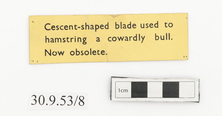 General view of label of Horniman Museum object no 30.9.53/8