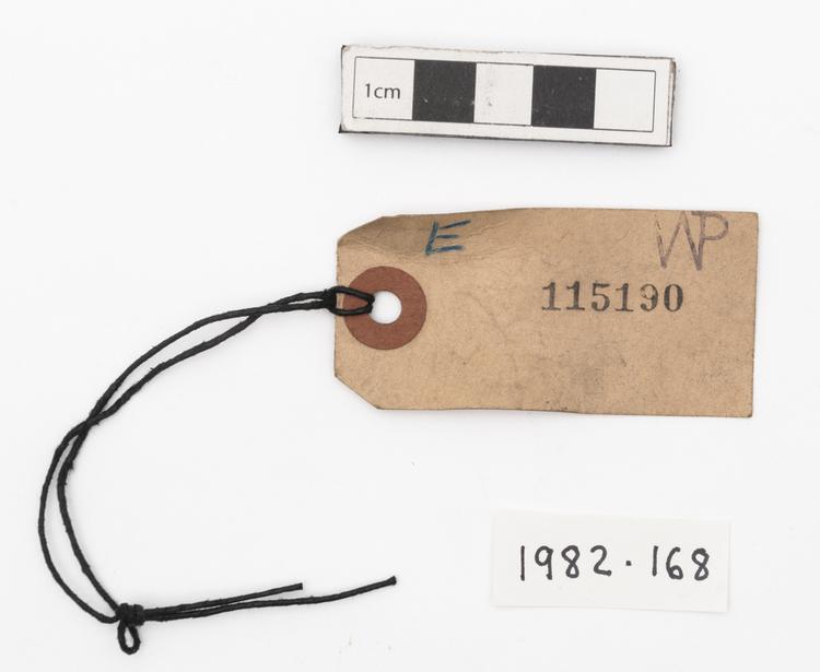 General view of label of Horniman Museum object no 1982.168