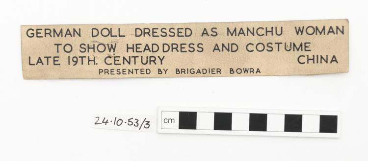 General view of label of Horniman Museum object no 24.10.53/3