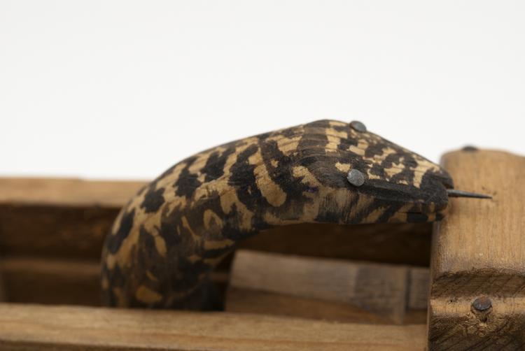 Detail view of snake of Horniman Museum object no 1969.45