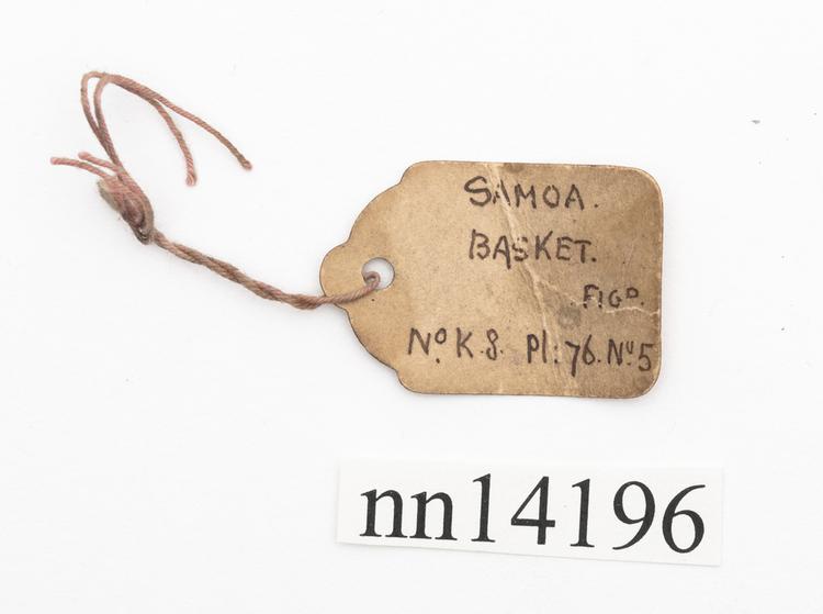 Frontal view of label of Horniman Museum object no nn14196