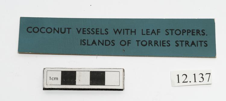 General view of label of Horniman Museum object no 12.137
