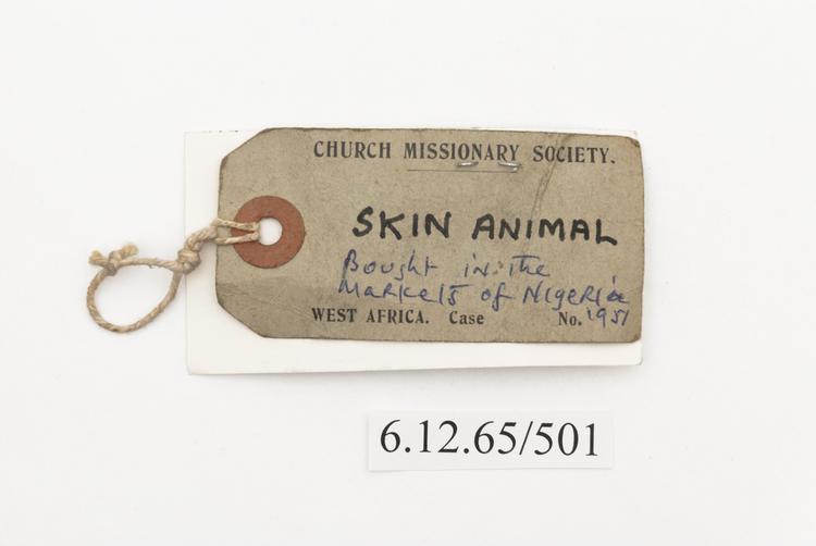 General view of label of Horniman Museum object no 6.12.65/501