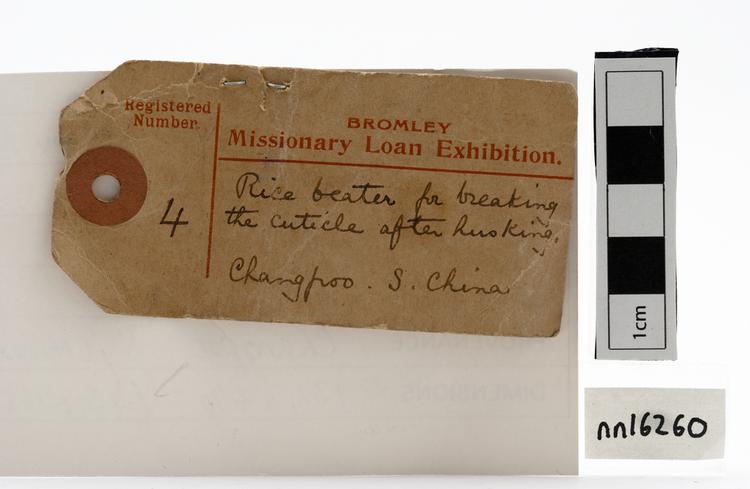 General view of label of Horniman Museum object no nn16260