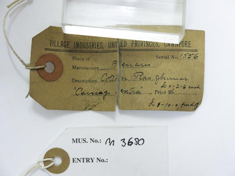 Detail view of label of Horniman Museum object no nn3680