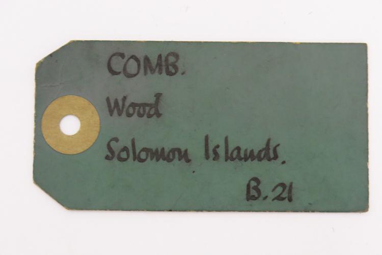 Frontal view of label of Horniman Museum object no nn12655