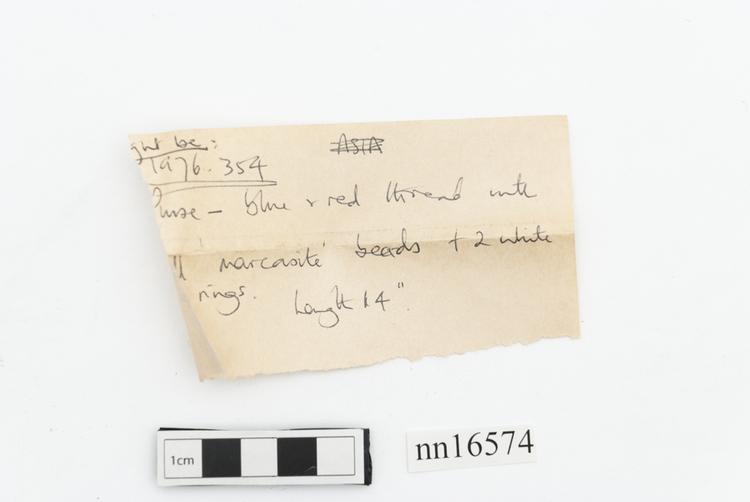 General view of label of Horniman Museum object no nn16574