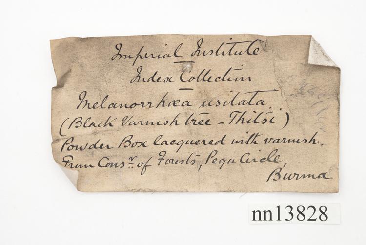 General view of label of Horniman Museum object no nn13828