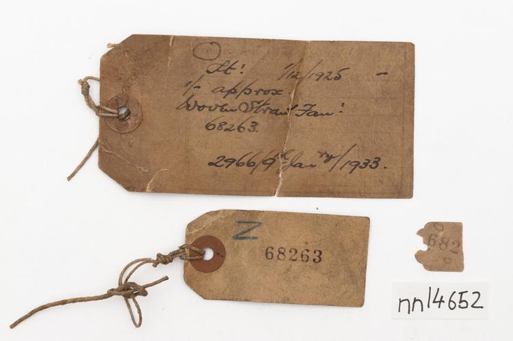 General view of label of Horniman Museum object no nn14652