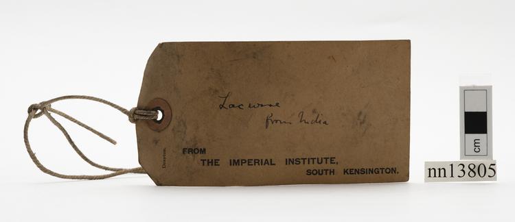 General view of label of Horniman Museum object no nn13805