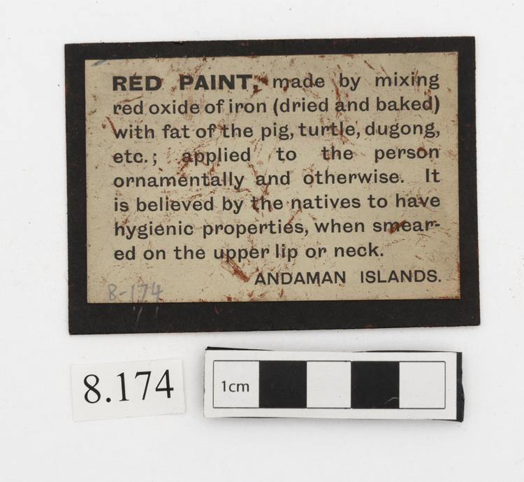 General view of label of Horniman Museum object no 8.174
