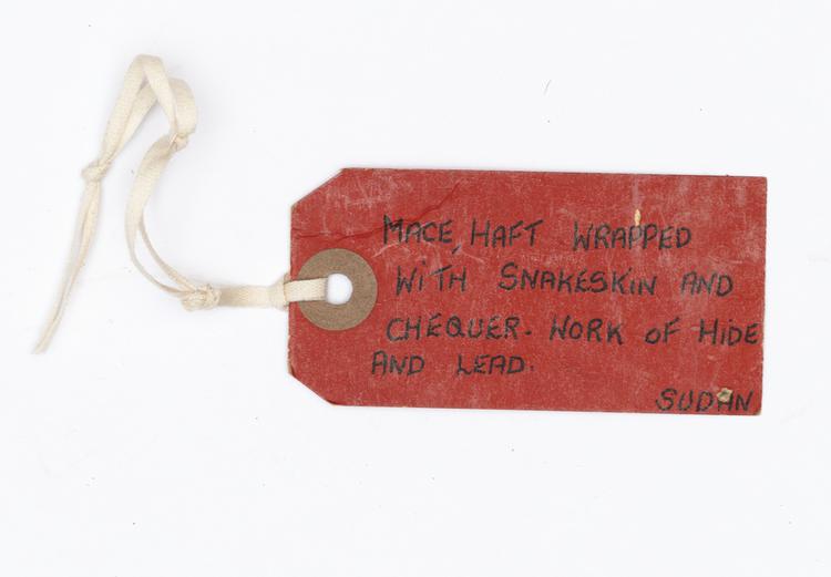 General view of label of Horniman Museum object no 26.161