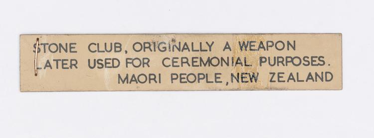 General view of label of Horniman Museum object no hmos138