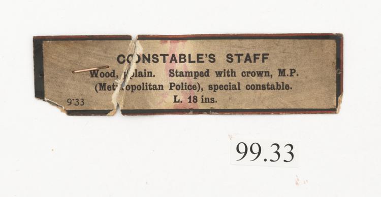 General view of label of Horniman Museum object no 99.33