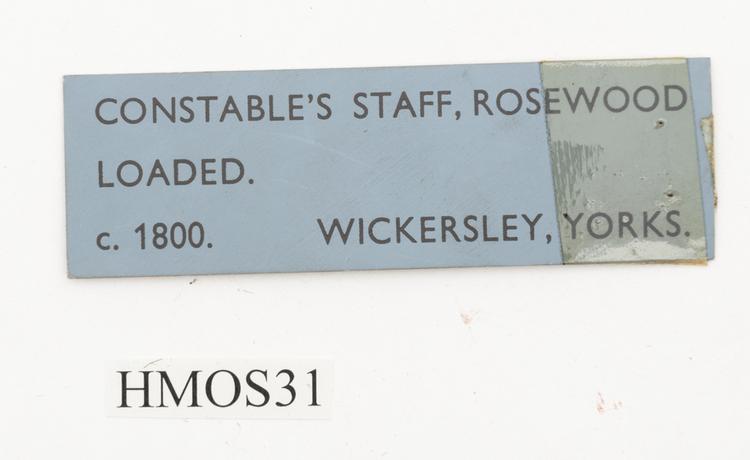 General view of label of Horniman Museum object no HMOS31