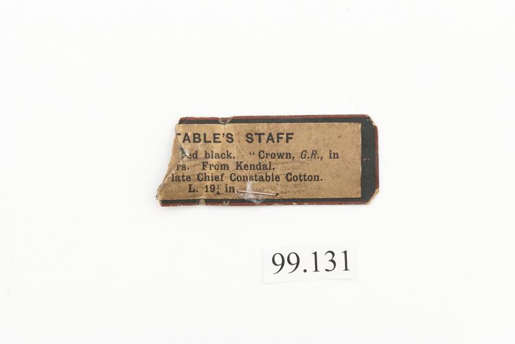 General view of label of Horniman Museum object no 99.131