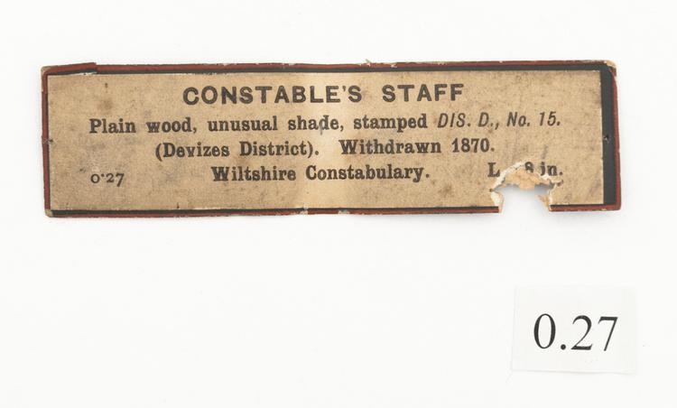 General view of label of Horniman Museum object no 0.27