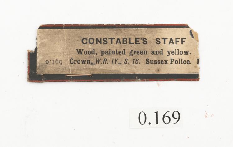 General view of label of Horniman Museum object no 0.169