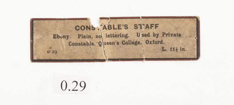General view of label of Horniman Museum object no 0.29