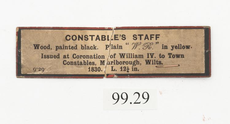 General view of label of Horniman Museum object no 99.29