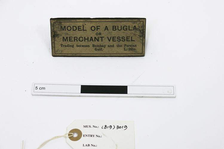 Detail view of label of Horniman Museum object no 3019