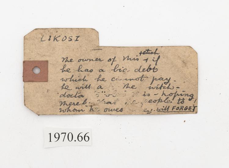 General view of label of Horniman Museum object no 1970.66