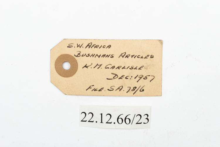 General view of label of Horniman Museum object no 22.12.66/23