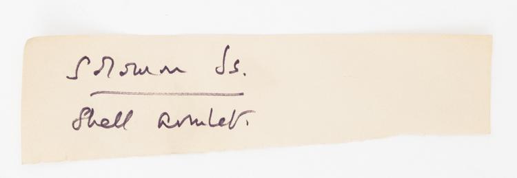 General view of label of Horniman Museum object no nn19343