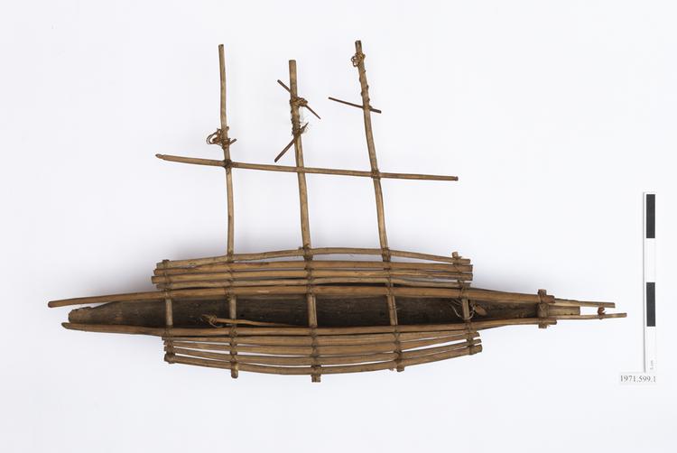 dugout with single outriggers (dugout canoe model)